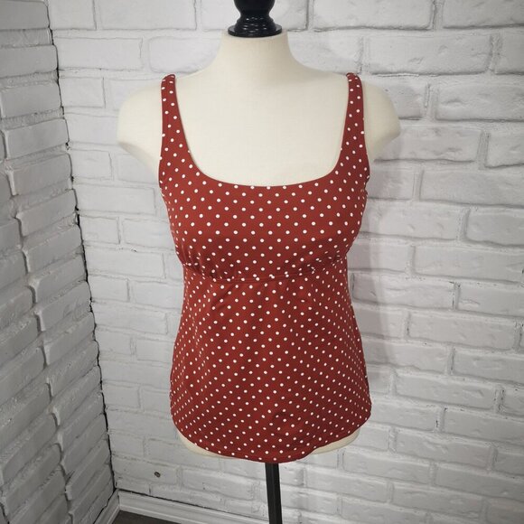 Lands' End Ladies Size 10 Rust w/ White Polka Dots 2 Piece Tankini Bathing Suit - Picture 3 of 15